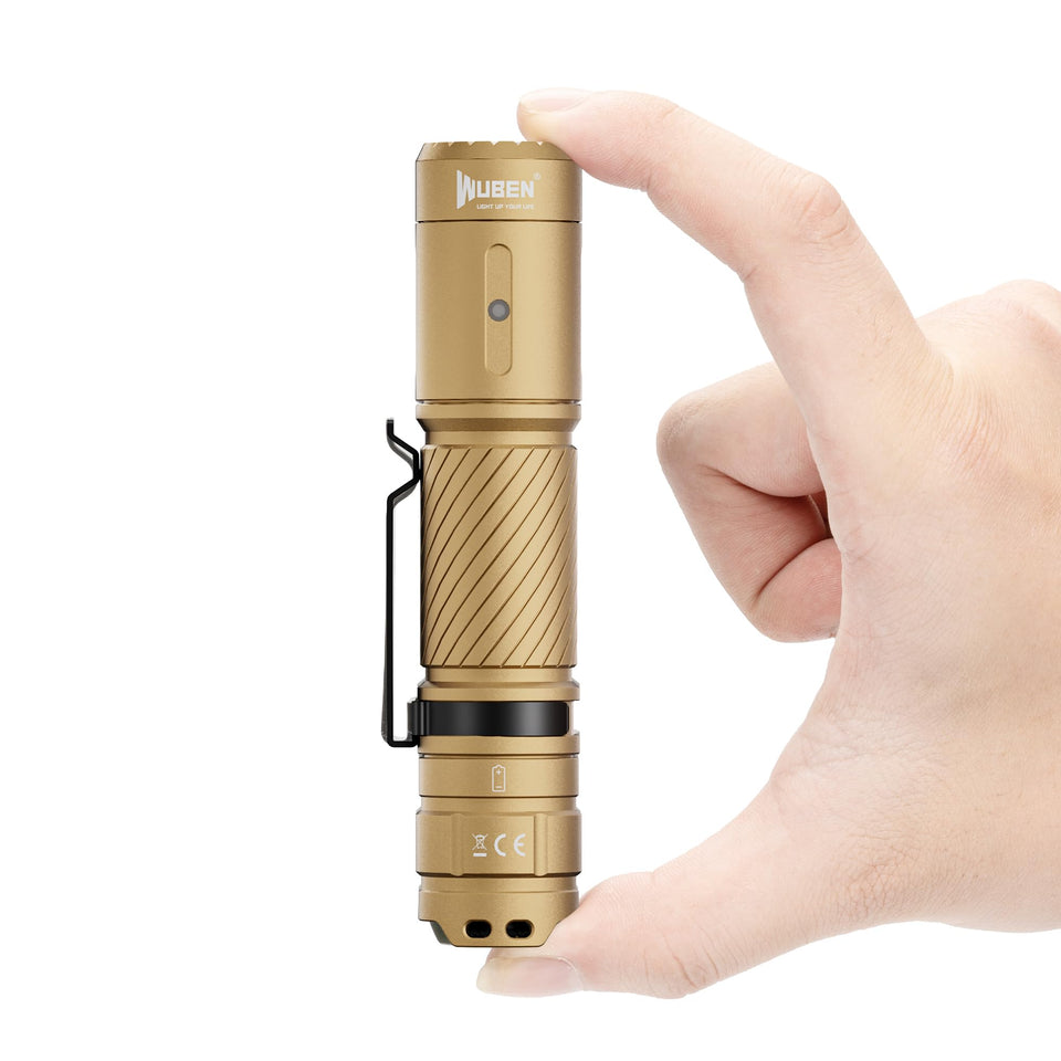 WUBEN C3 flashlight front-angle view showing compact design for everyday carry.