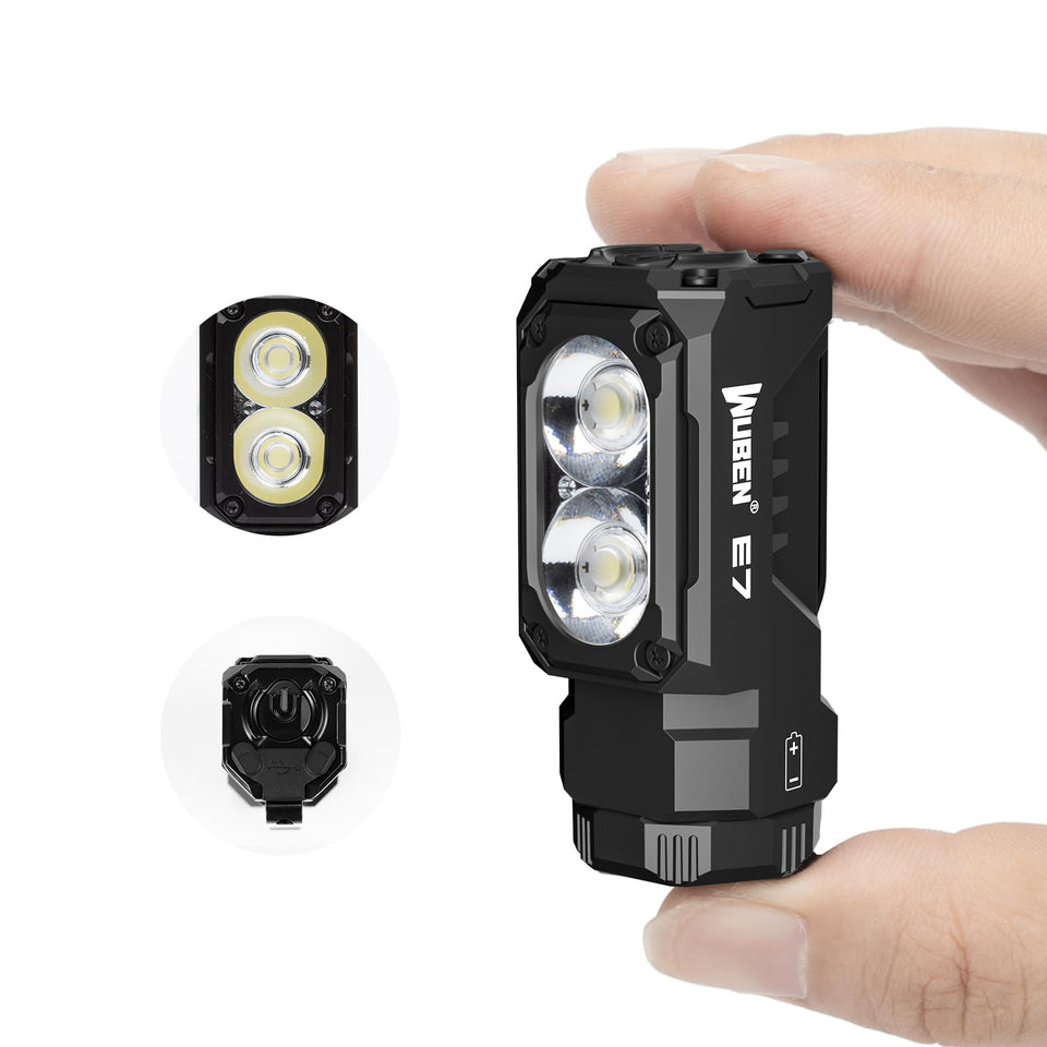 WUBEN E7 edc flashlight front view showing compact design for easy daily carry.