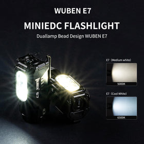 WUBEN E7 edc flashlight magnet bottom enables hands-free use on metal surfaces.