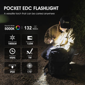 WUBEN E7 edc flashlight side clip demonstrates secure pocket or pack attachment.