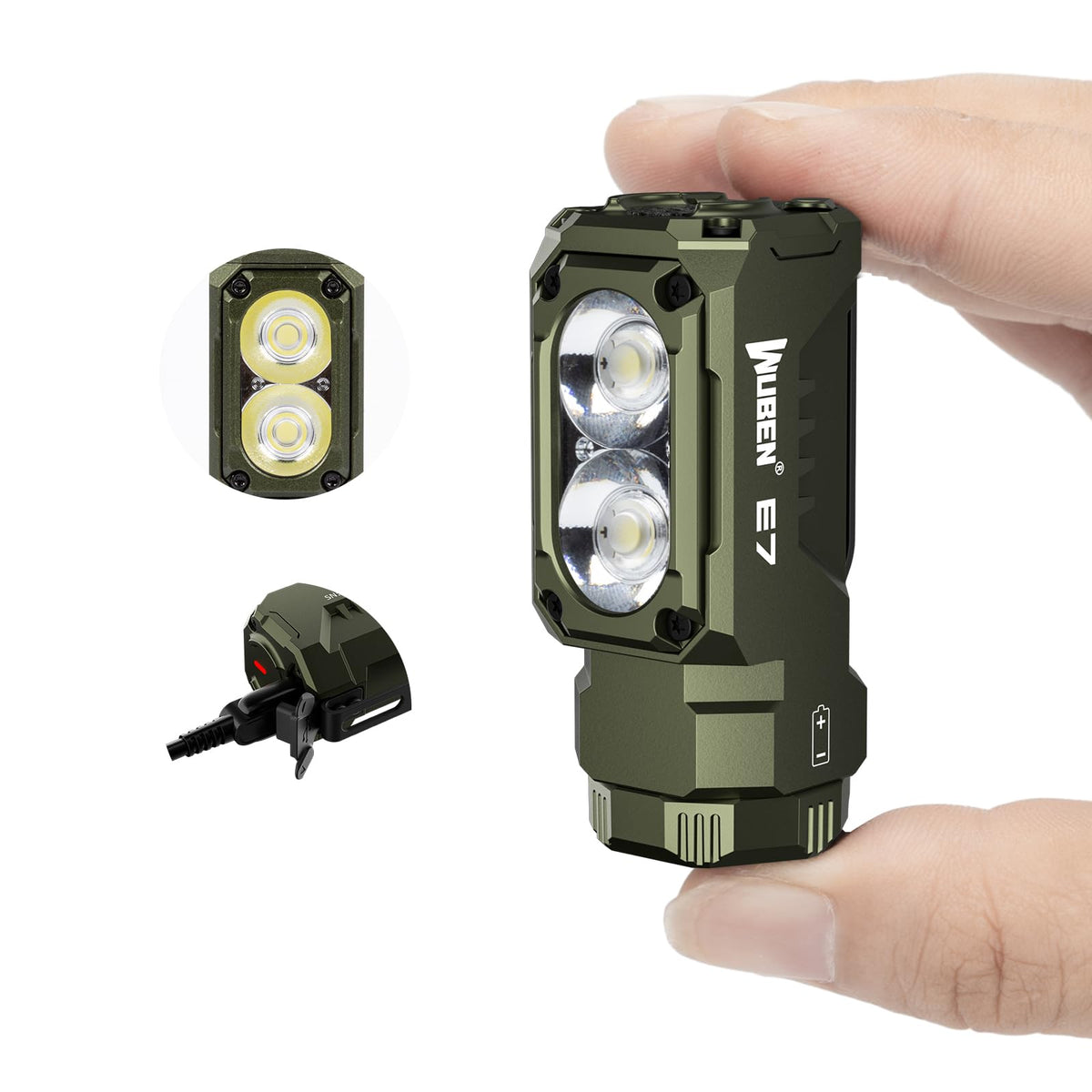 WUBEN E7 front view highlighting compact build and 1800-lumen brightness