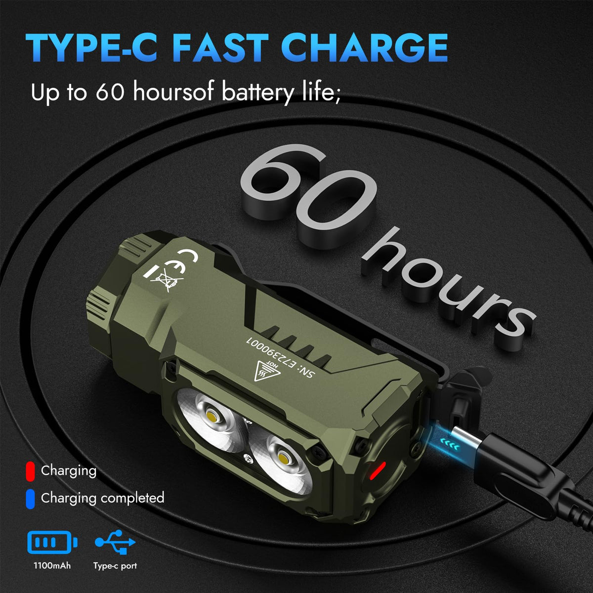 WUBEN E7 rechargeable battery included for instant use