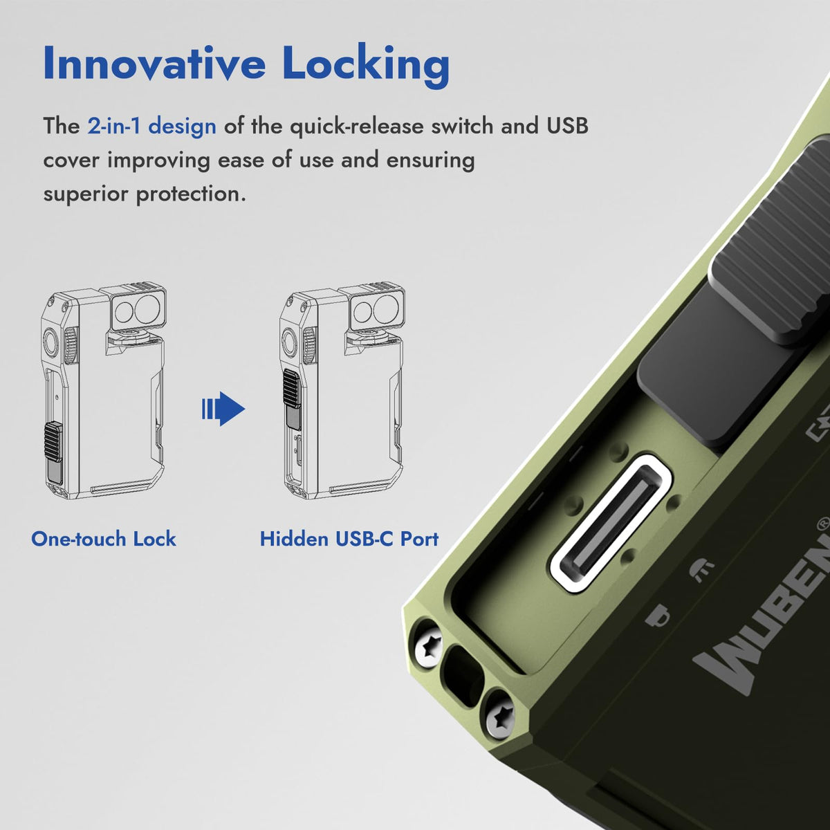 WUBEN G5 Type-C fast charging for quick recharge.