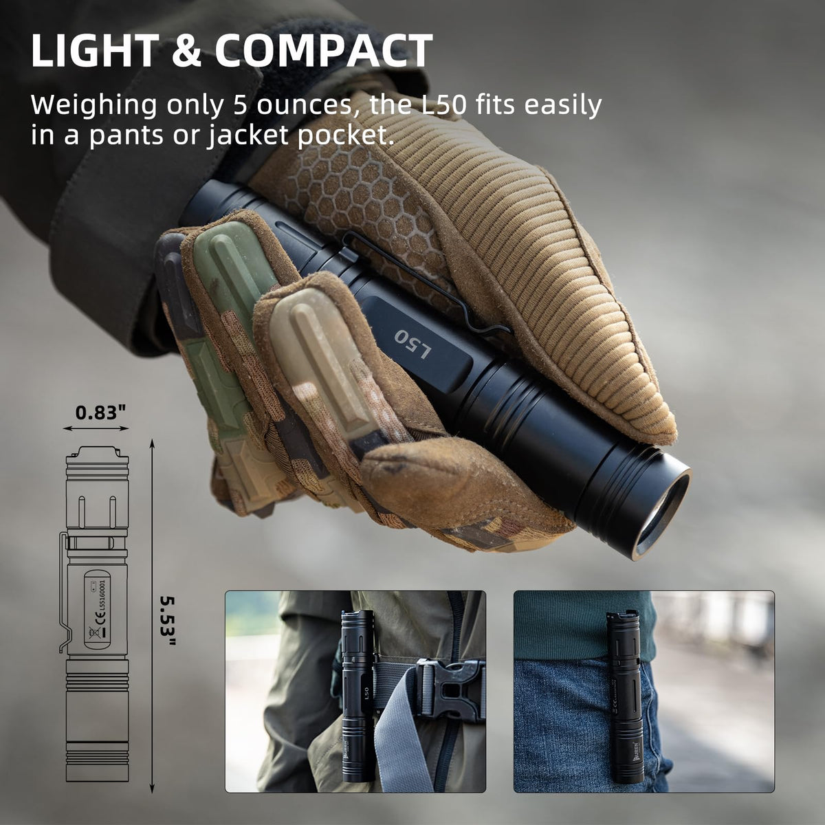 WUBEN L50 IP68 waterproof design withstands rain and splashes