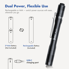 WUBEN PL01 pen light side clip enables secure pocket or hat attachment.