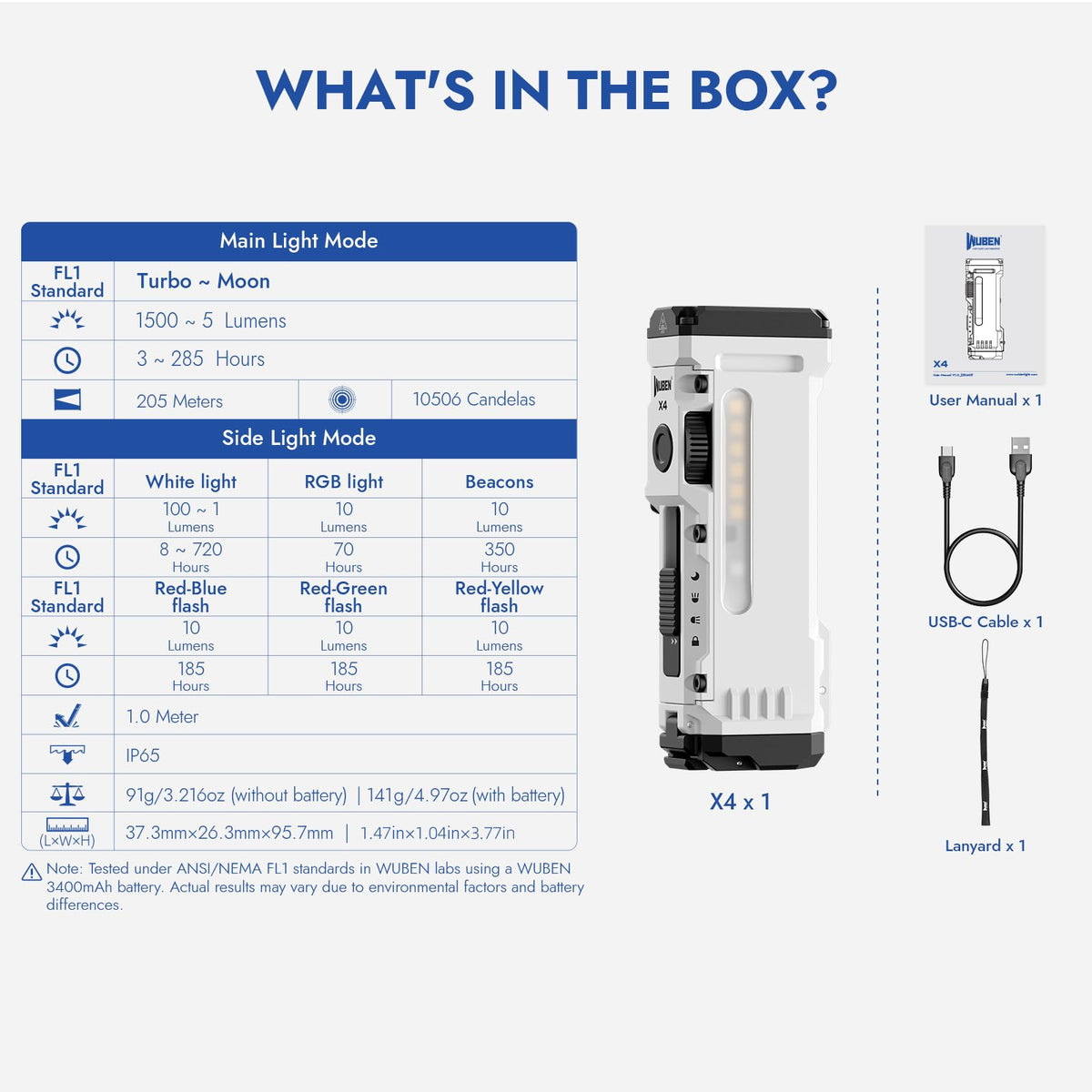 WUBEN X4 IP68 rating protects against dust and water exposure