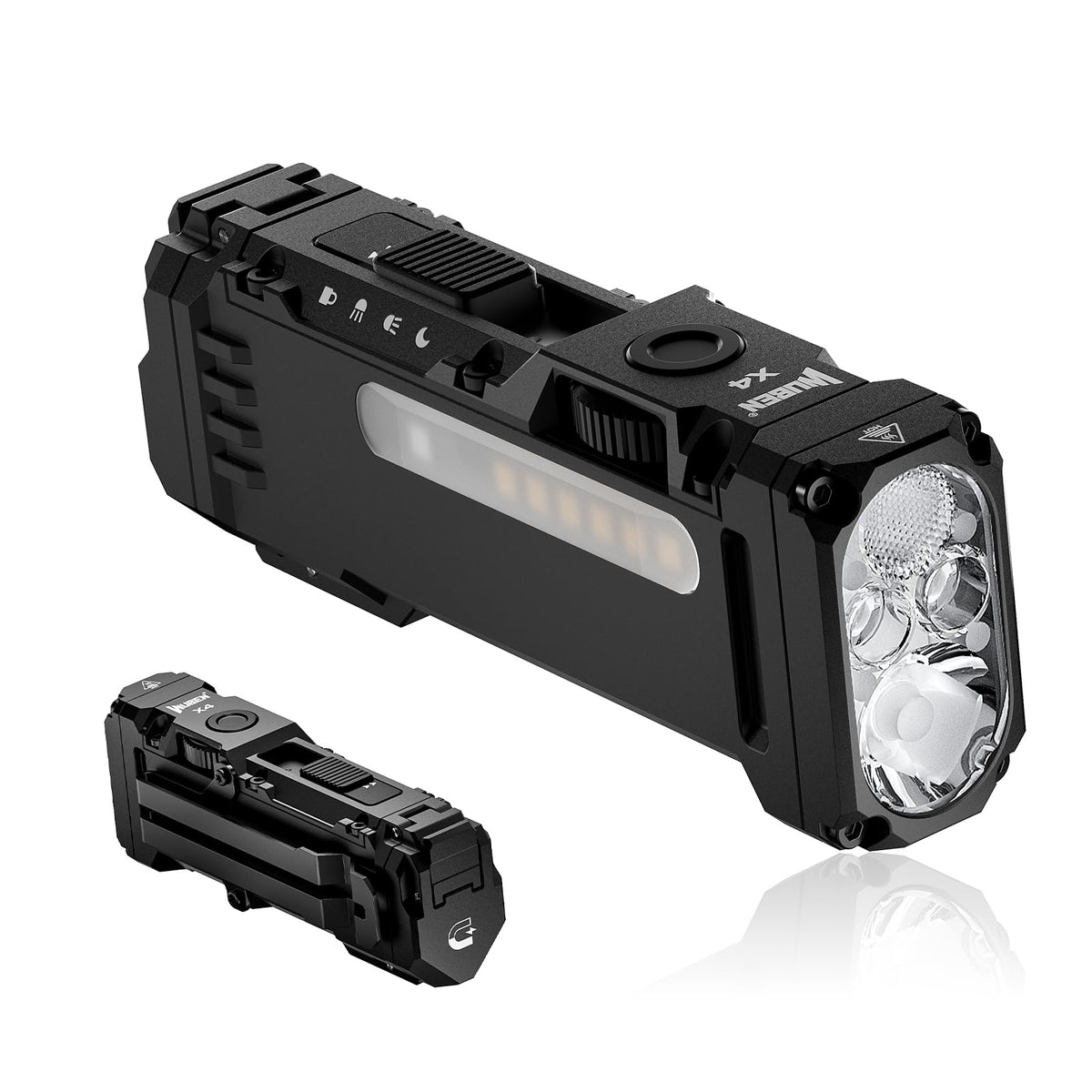WUBEN X4 main beam up to 1500 lumens for outdoor visibility.