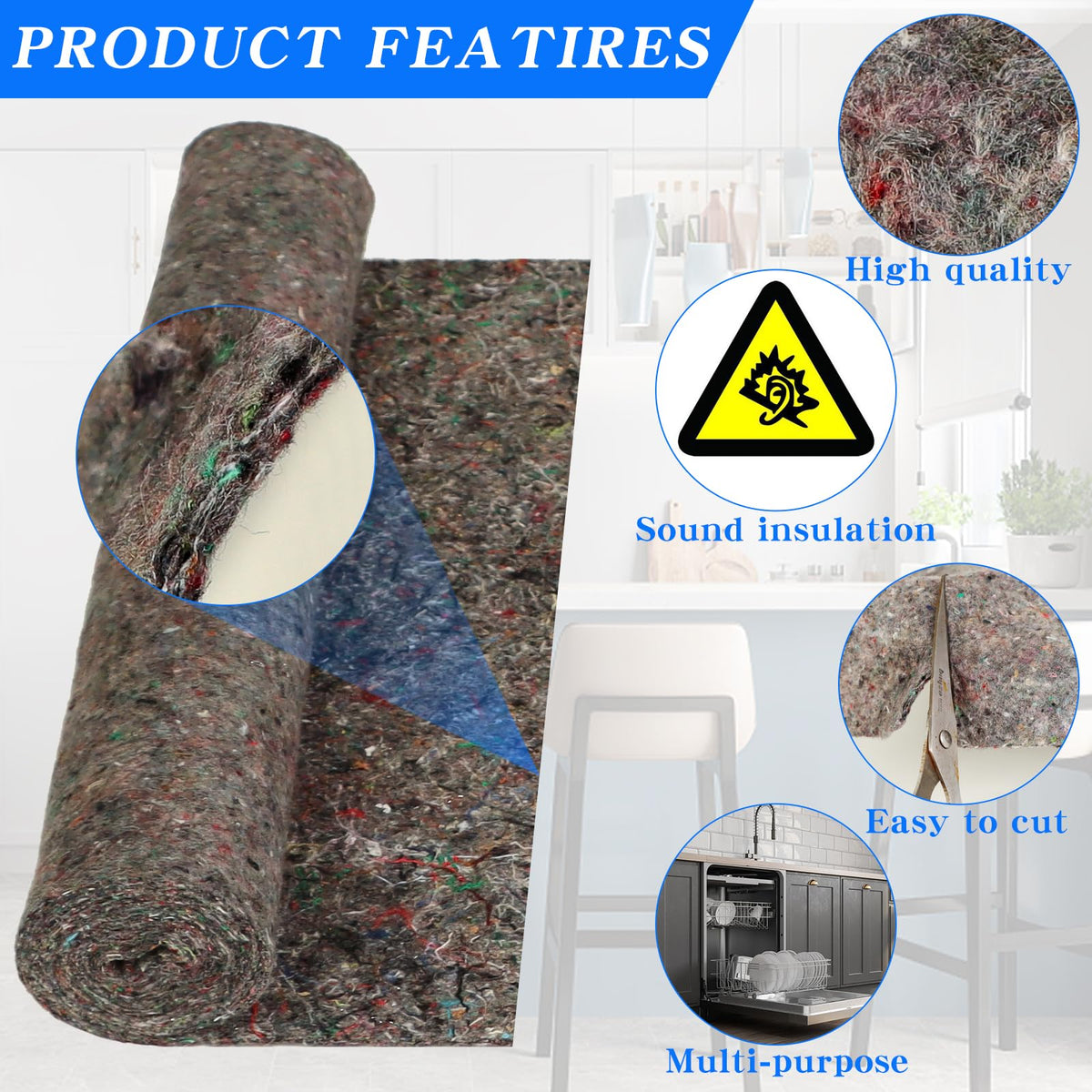 WUBOECE pipe insulation blanket wrapped around pipe to reduce noise.