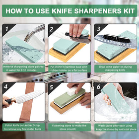 Non-slip bamboo base keeps the whetstone stable during sharpening