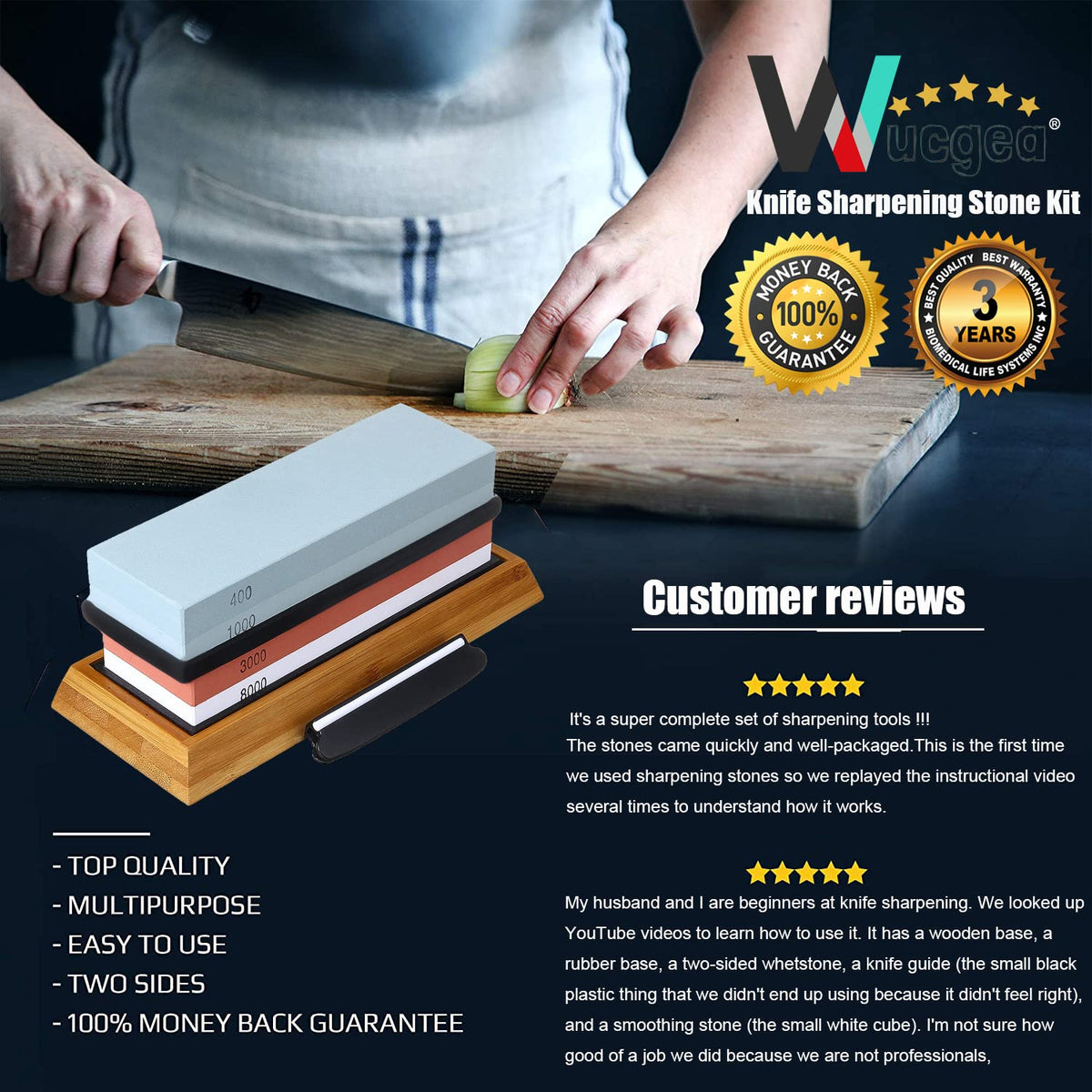 Wucgea non-slip base keeps sharpening stones secure.