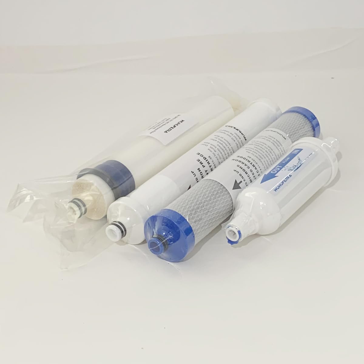 WUHUFILTRA inline post-polishing filter with three-eighths inch fittings for better taste.