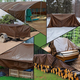 WUPUSDER tarp camping setup showcasing all-weather shelter possibilities.