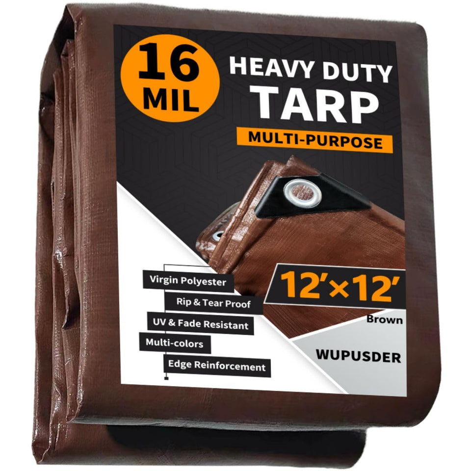 WUPUSDER tarp laid flat 12x12ft for complete outdoor coverage.