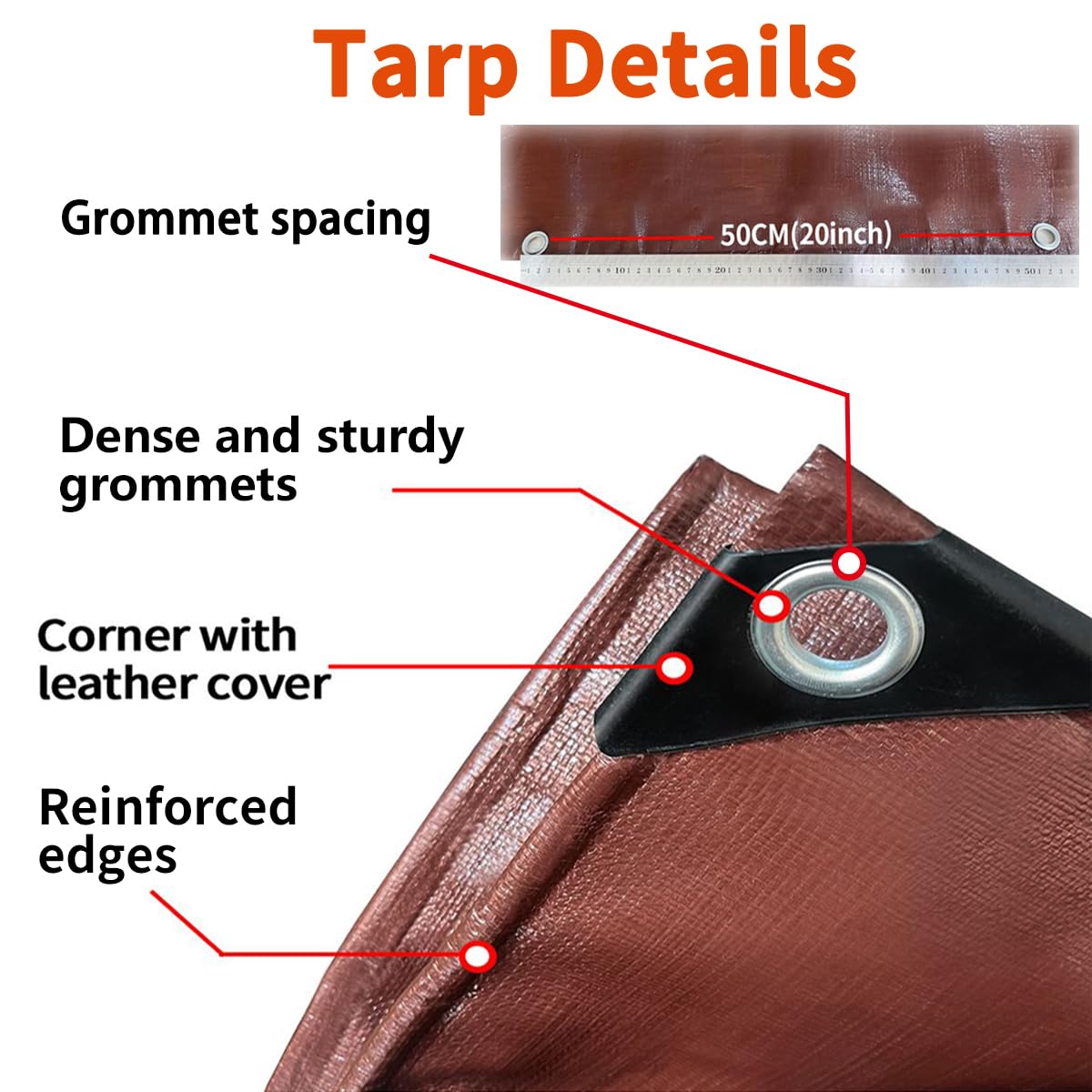 WUPUSDER tarp UV-resistant brown fabric protecting gear from sun.