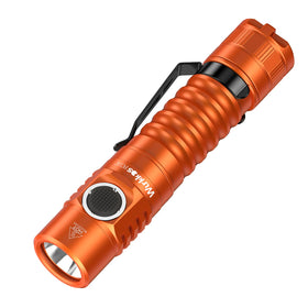 Wurkkos FC11C orange front view, compact EDC light ideal for daily carry.