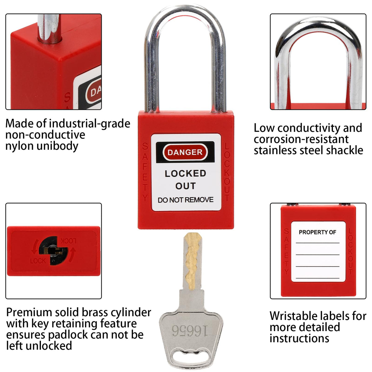 WUWEOT brass-core key offers reliable retention until lock is secured.