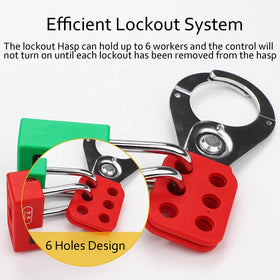 WUWEOT lockout hasp shows 6-hole design for multi-lock configurations
