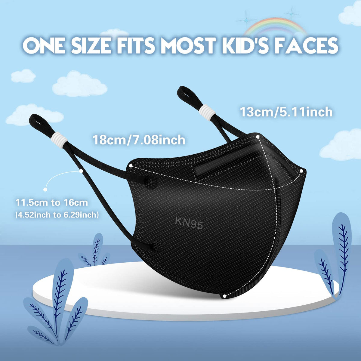 WWDOLL kids KN95 mask with adjustable earloops for secure, comfortable wear.