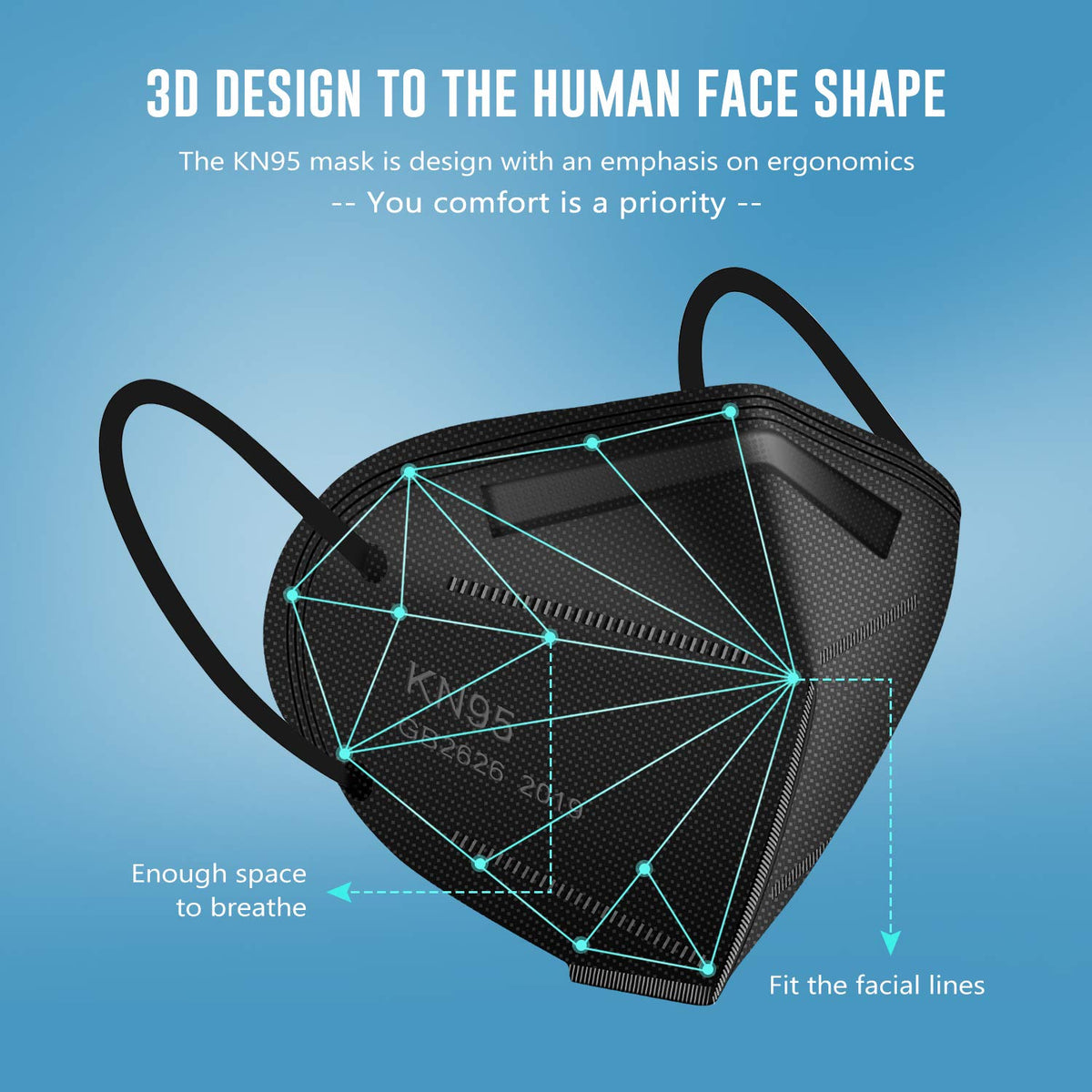 WWDOLL KN95 mask features a 3D ergonomic design for comfortable long wear.