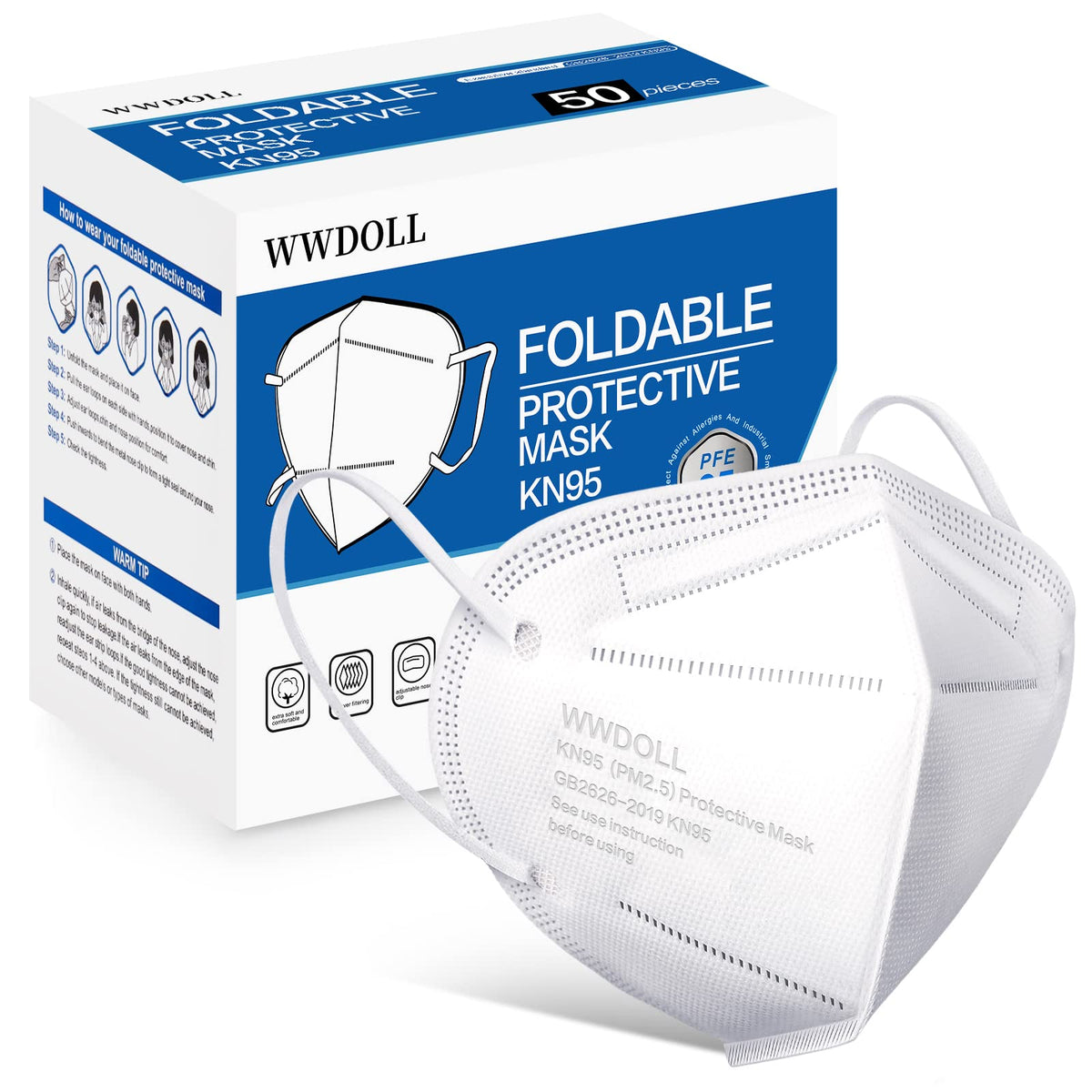 WWDOLL KN95 mask outer-layer close-up showing filtration-ready surface for dust protection.
