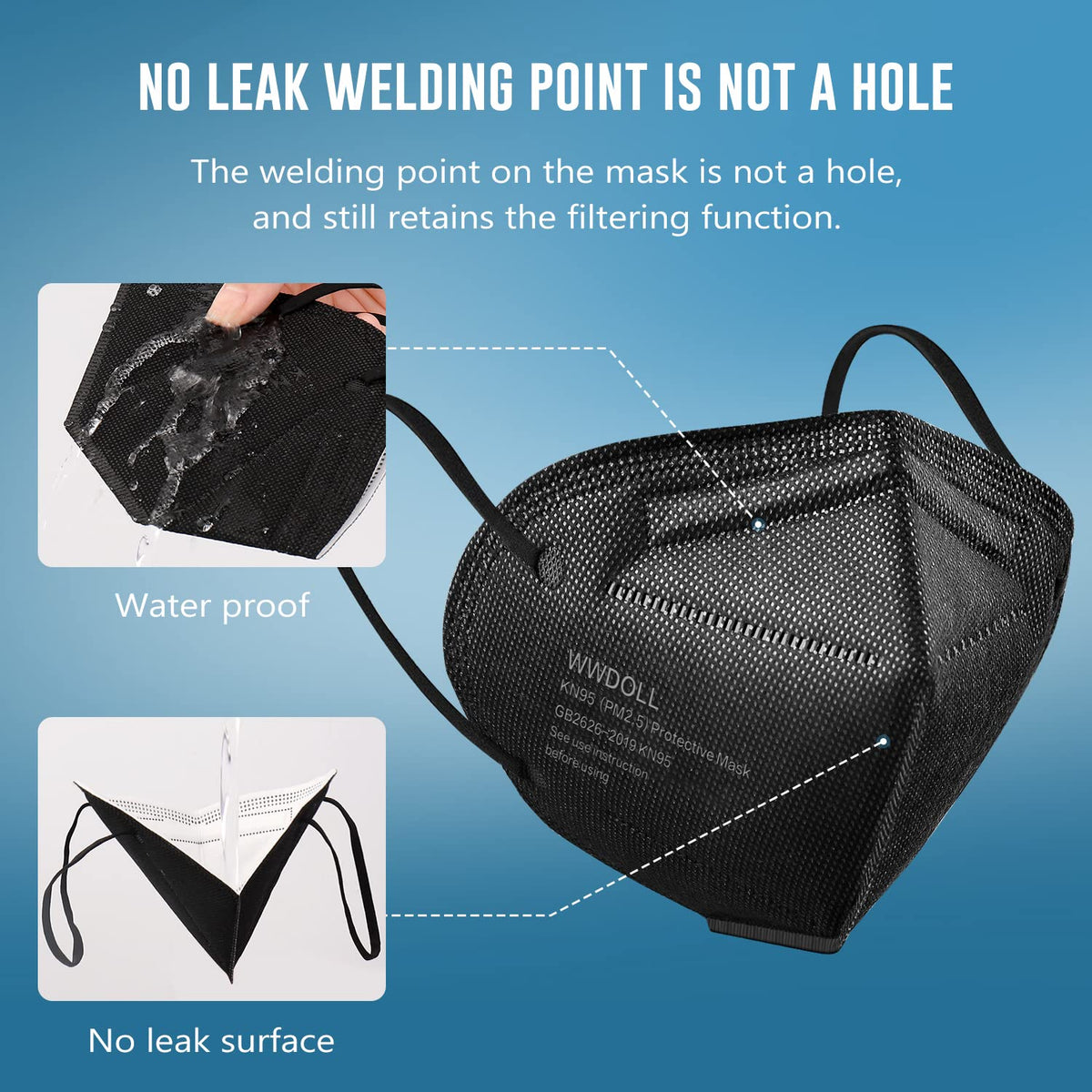 Adjustable nose clip on WWDOLL KN95 mask helps seal and reduce gaps.