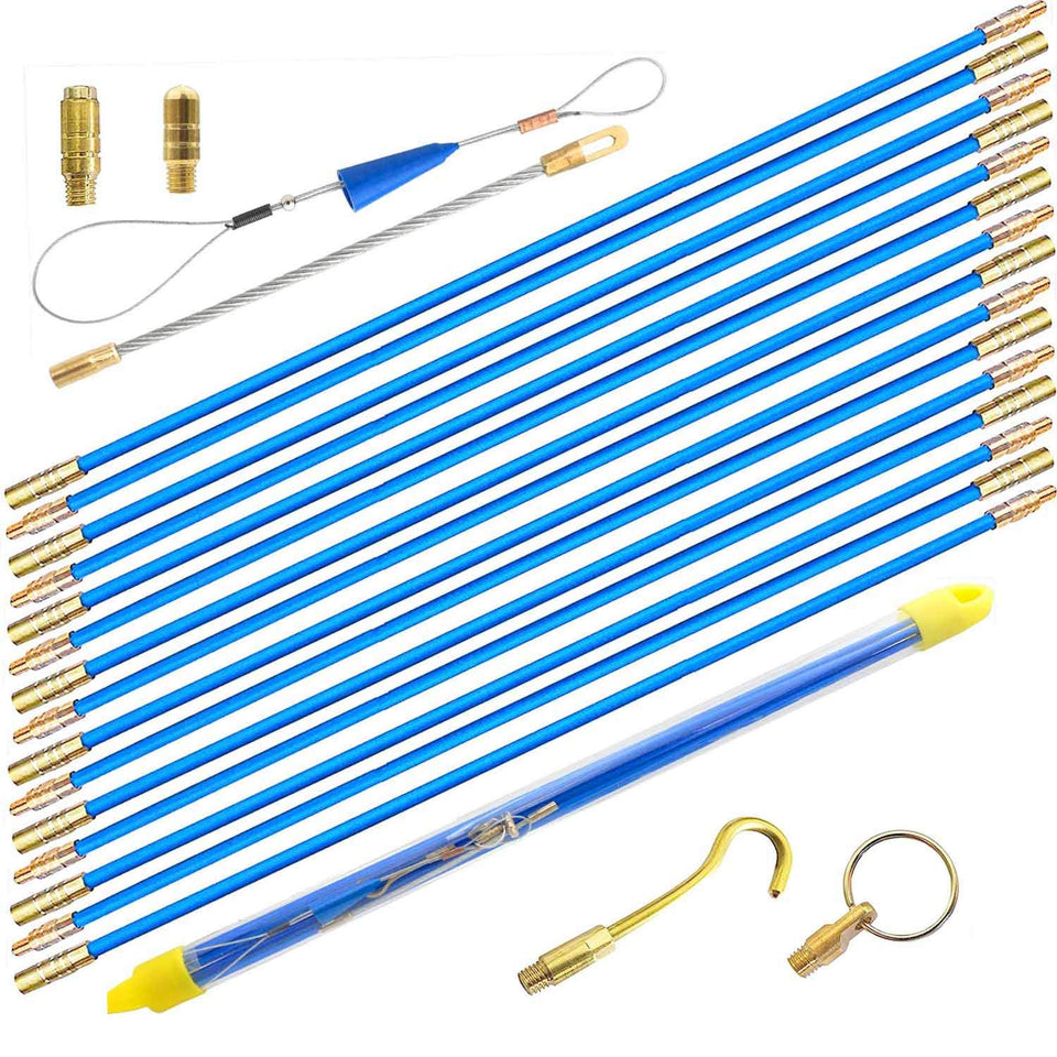 WXTOOLS 50ft fiberglass rod set ready for wire pulling in walls