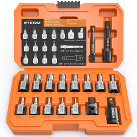 WYBENZ 17Pcs Screw Extractor Set kit with complete accessories for damaged fasteners.