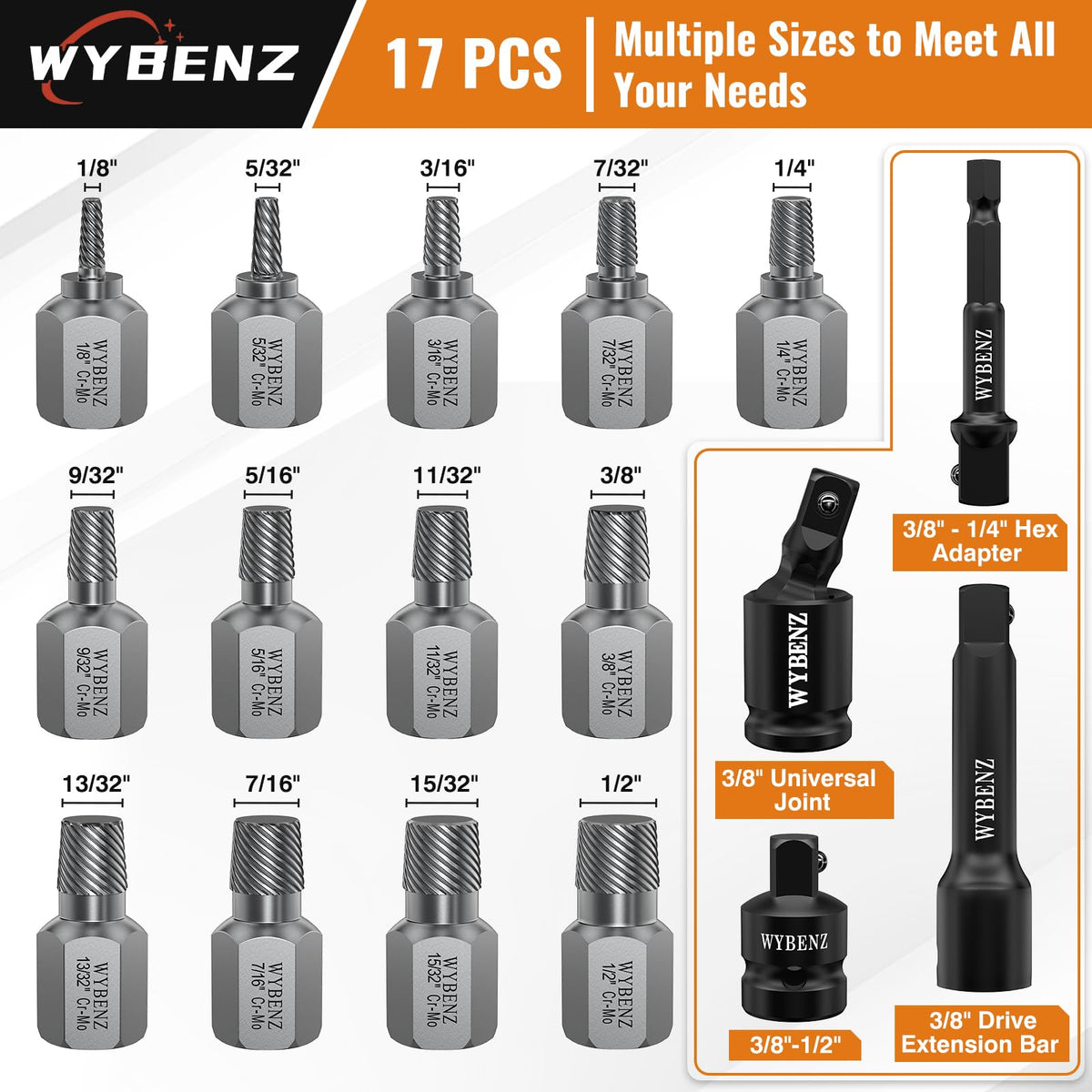 WYBENZ 38inch-drive bolt extractor for quick removal of rounded screws.