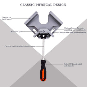 Durable aluminum alloy frame provides sturdy support during welding and carpentry tasks.