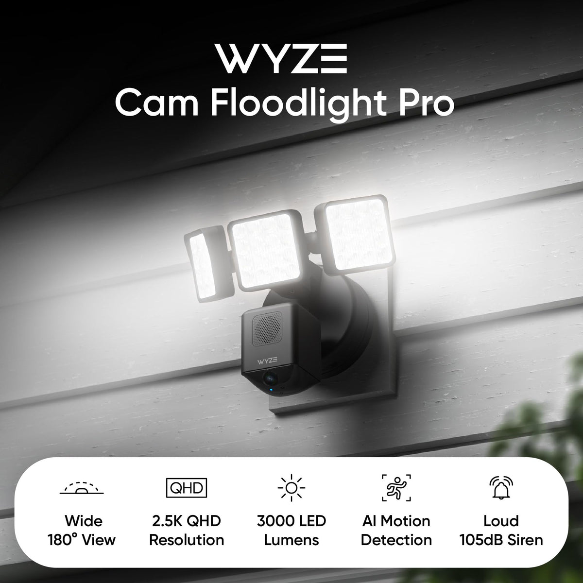 Wyze Floodlight Pro 2.5K HD night vision captures color detail after dark