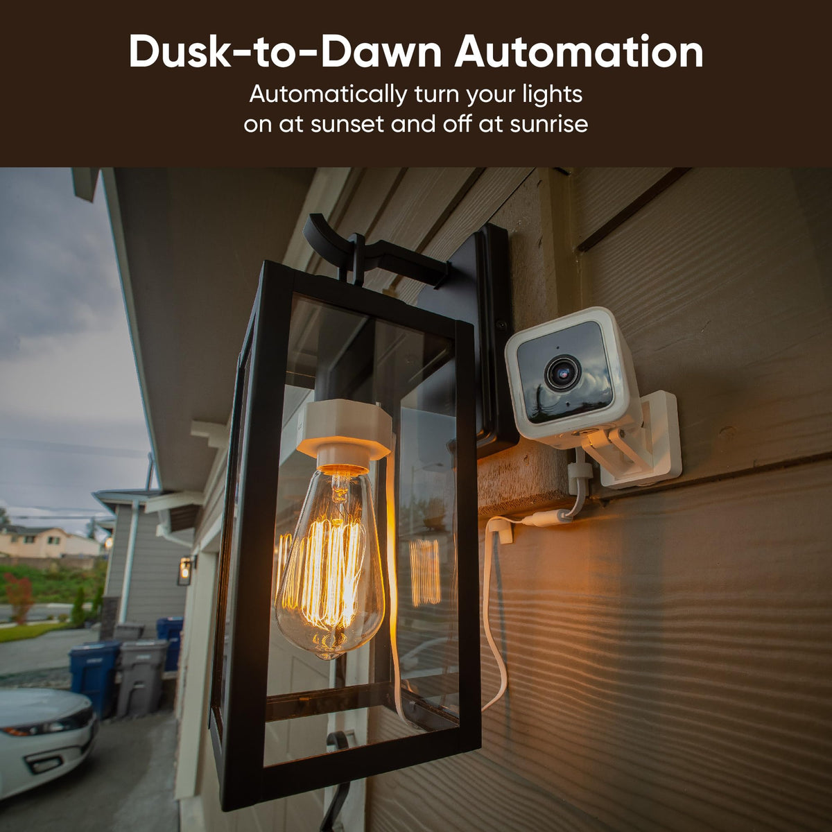 Wyze Cam v3 setup with Wyze Lamp Socket on your porch at night.