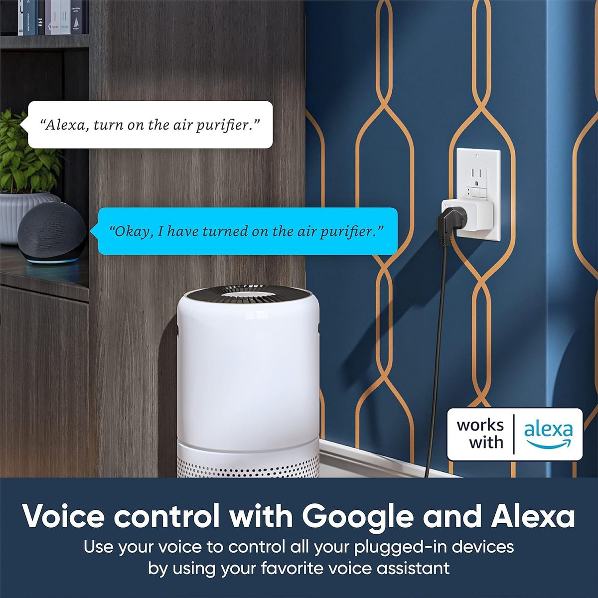 Wyze Lifestyle wifi plug with voice control via Alexa or Google Assistant.