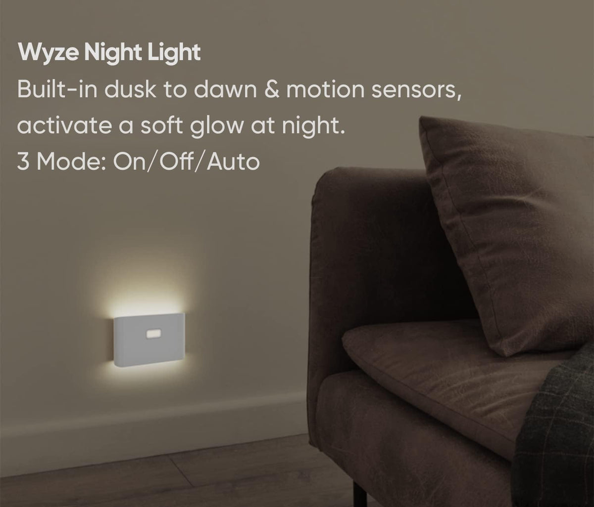 WYZE Night Light with motion sensor activates on movement in dark stairways.