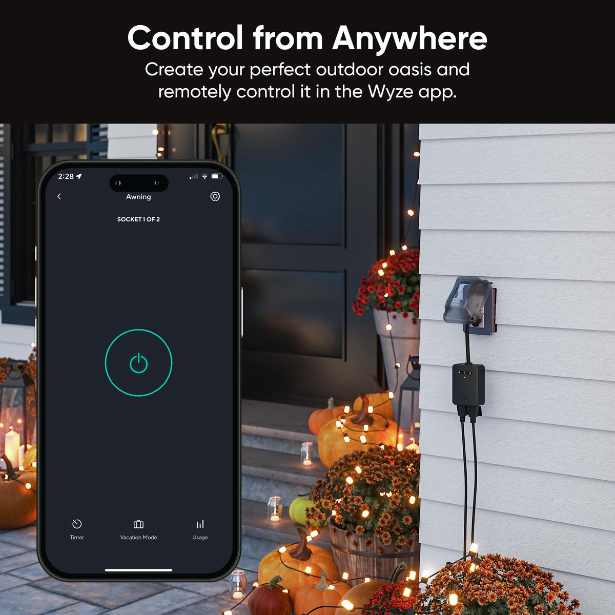 Wyze Plug Outdoor IP64 weatherproof housing resists rain and dust