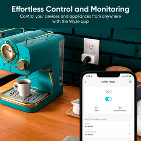 Wyze Plug shown with mobile app for remote on/off control.