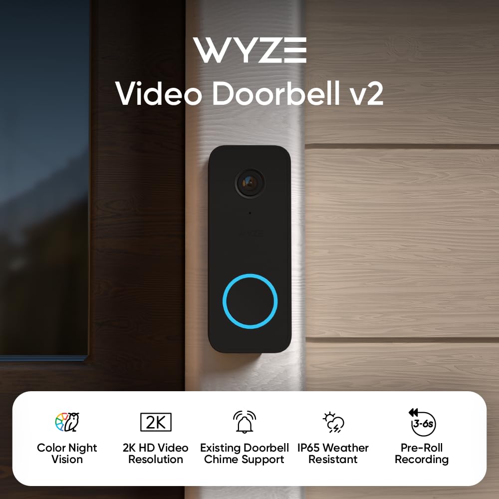 Wyze Video Doorbell v2 with Color Night Vision for brighter nighttime footage