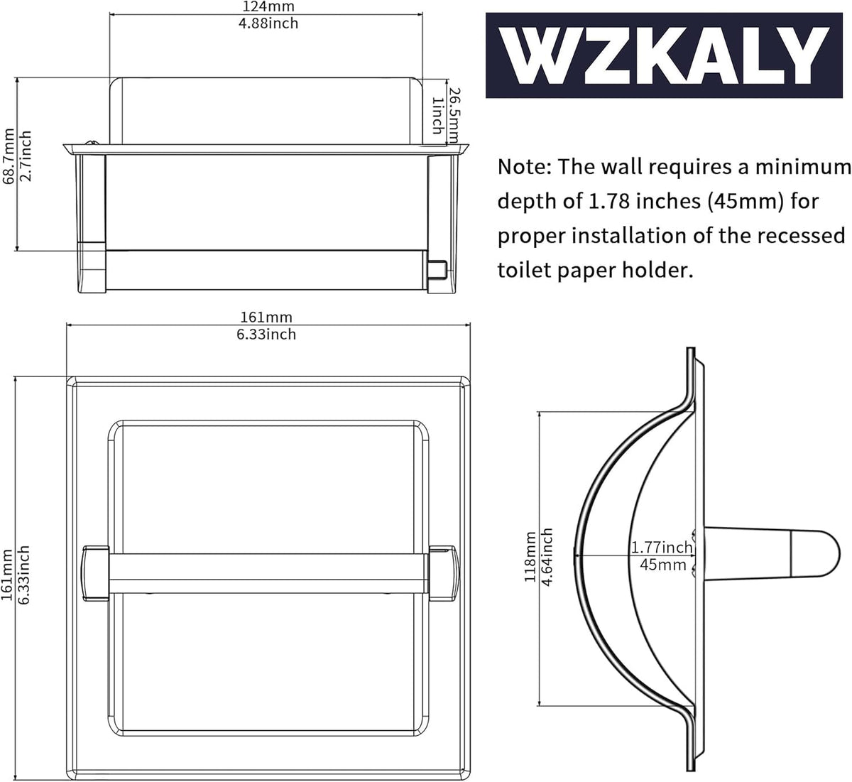 WZKALY recessed gold toilet paper holder 304 stainless steel durability resists rust