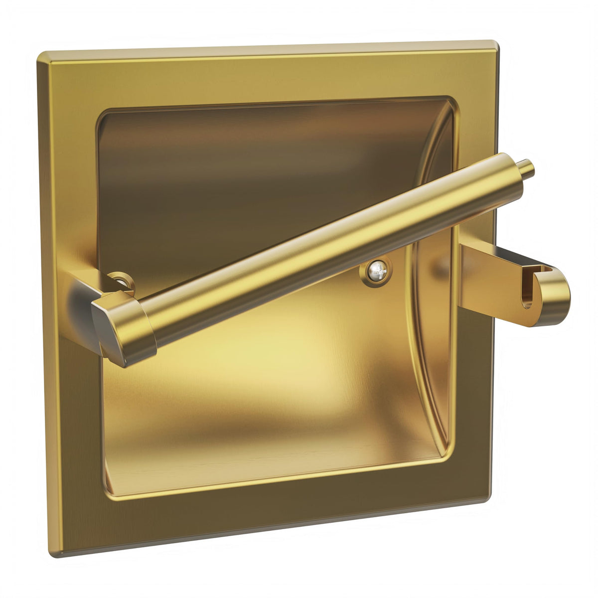 WZKALY recessed gold toilet paper holder front view with durable brushed brass finish