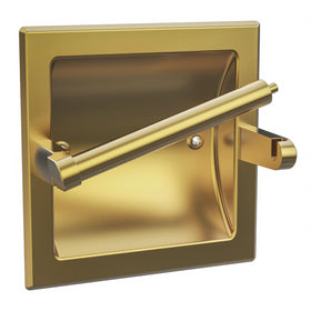 WZKALY recessed gold toilet paper holder front view with durable brushed brass finish