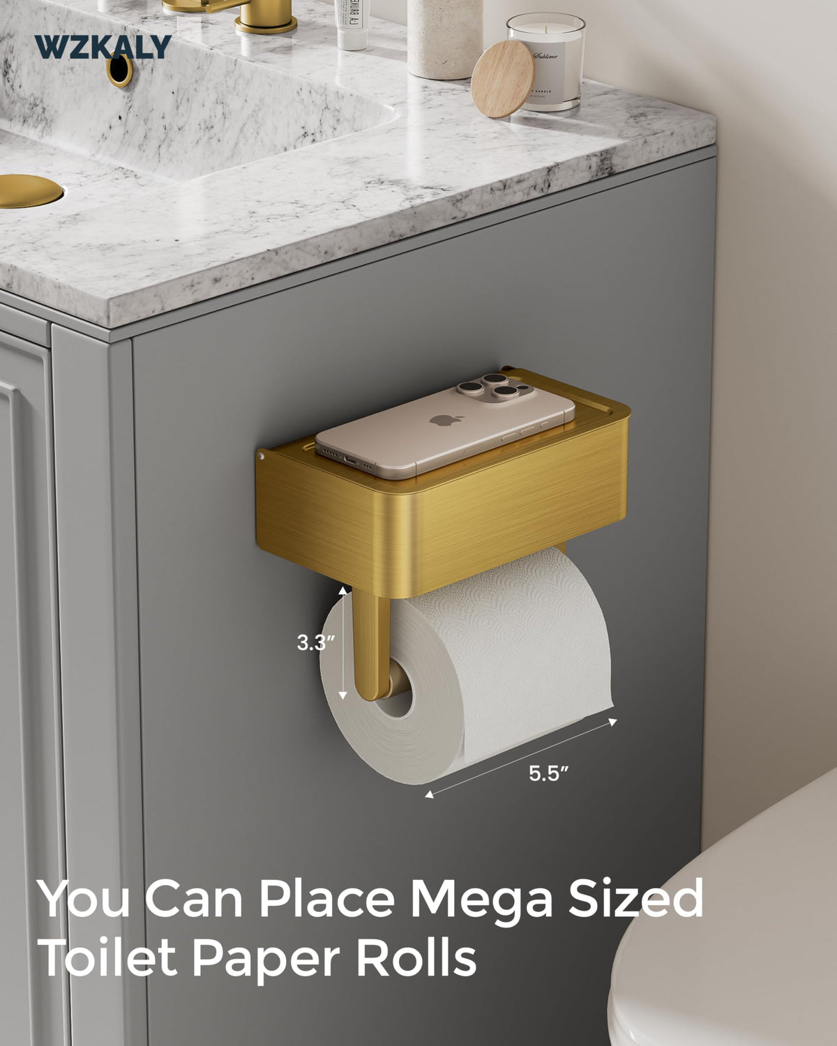 WZKALY wipes storage dispenser in gold keeps flushable wipes within reach.
