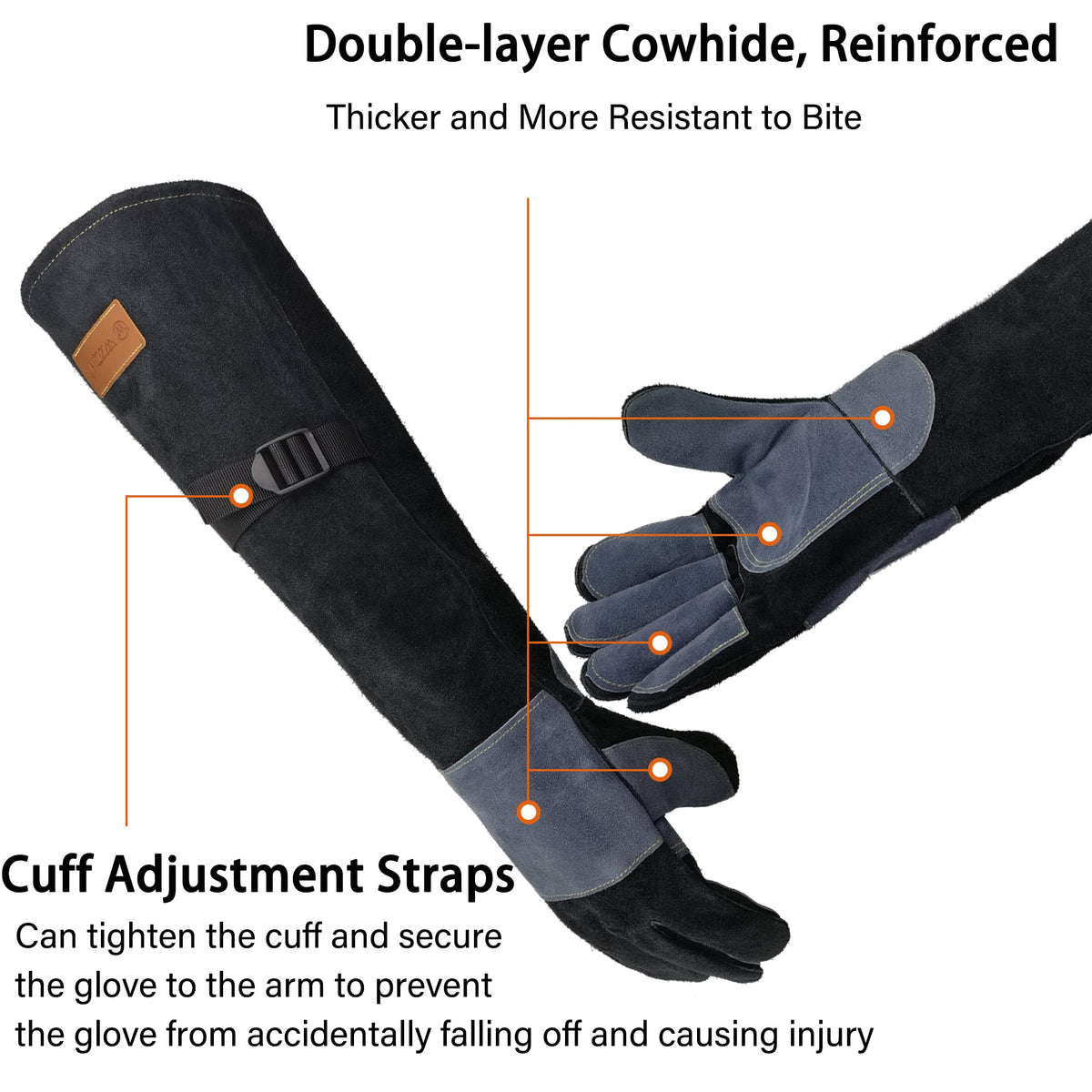 WZQH leather gloves back view with reinforced stitching