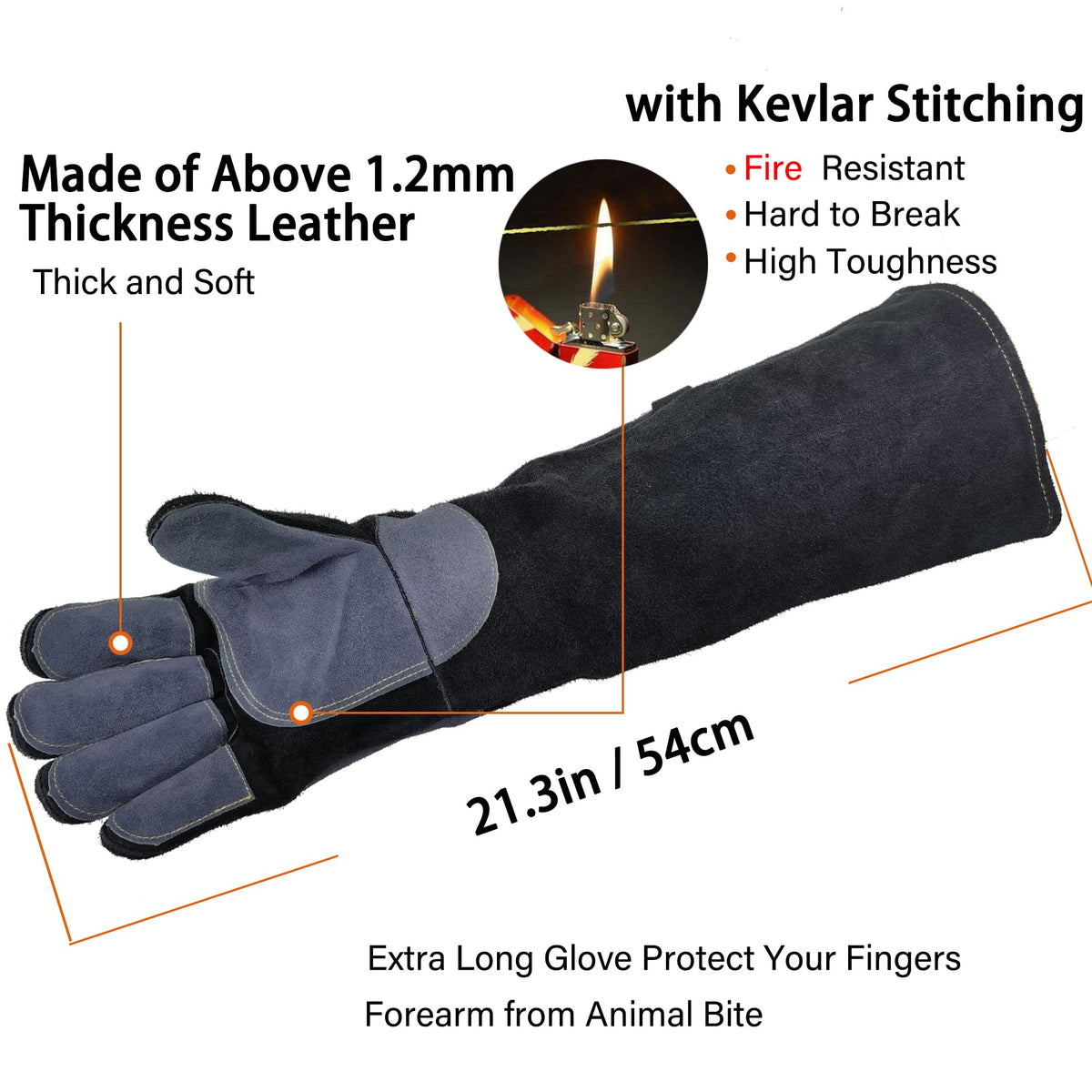 WZQH leather gloves forearm-length design with extended protection