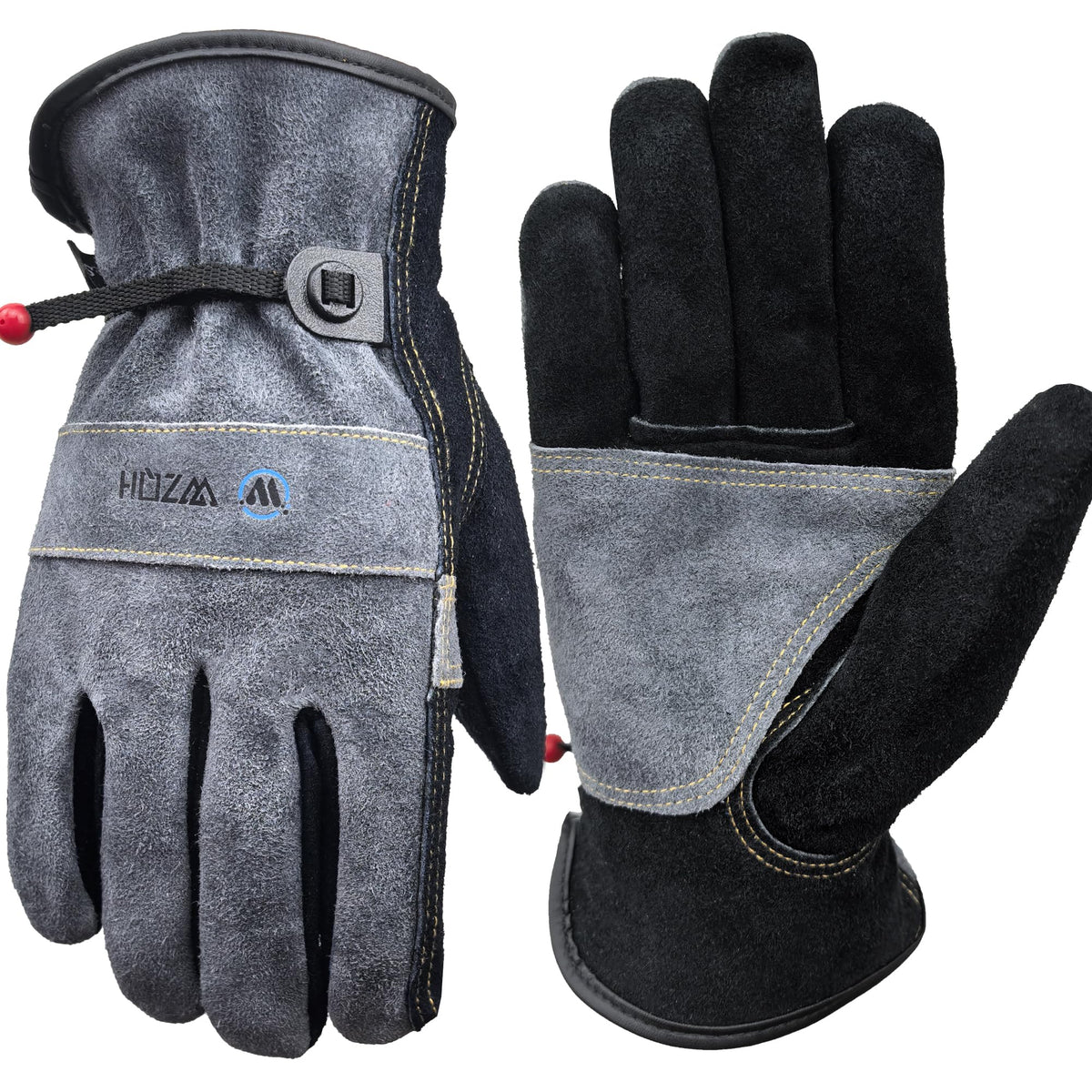 WZQH leather work gloves front view highlighting rugged cowhide protection.