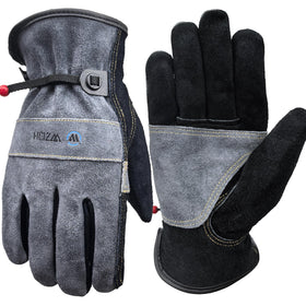 WZQH leather work gloves front view highlighting rugged cowhide protection.