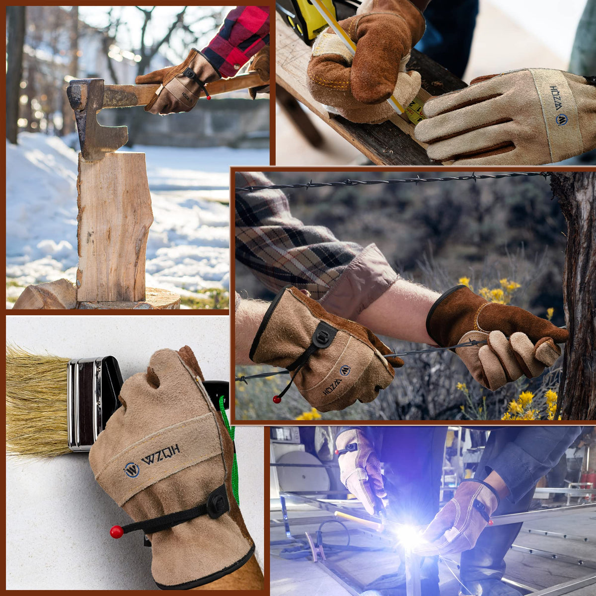 WZQH gloves in use for welding or gardening show versatility.
