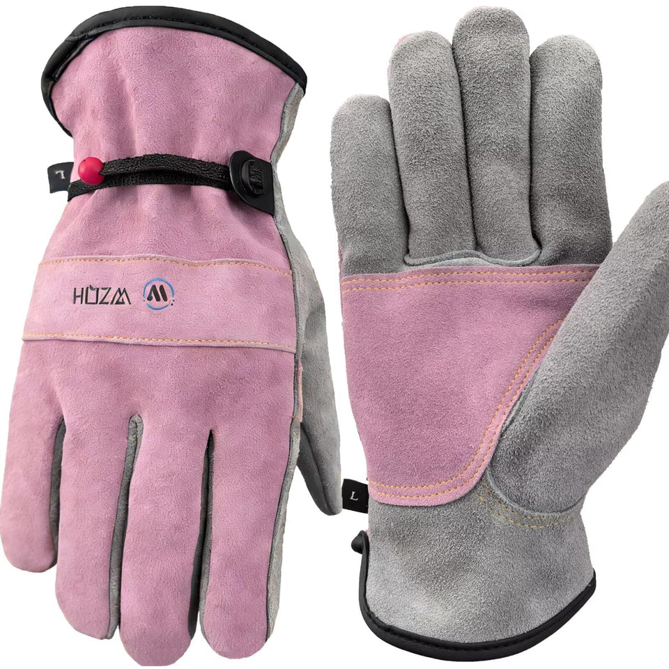 WZQH leather work gloves show palm grip for secure handling in welding and gardening.