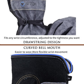 WZQH Leather Work Gloves welding-ready use demonstrating heat resistance and safety.