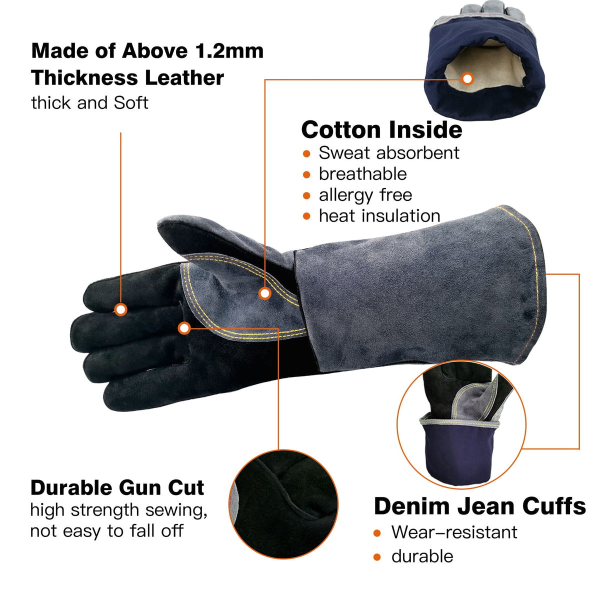 WZQH reinforced stitching boosts durability under heat and wear.