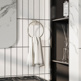 Close-up of the brushed nickel finish on the WZRUA towel ring.