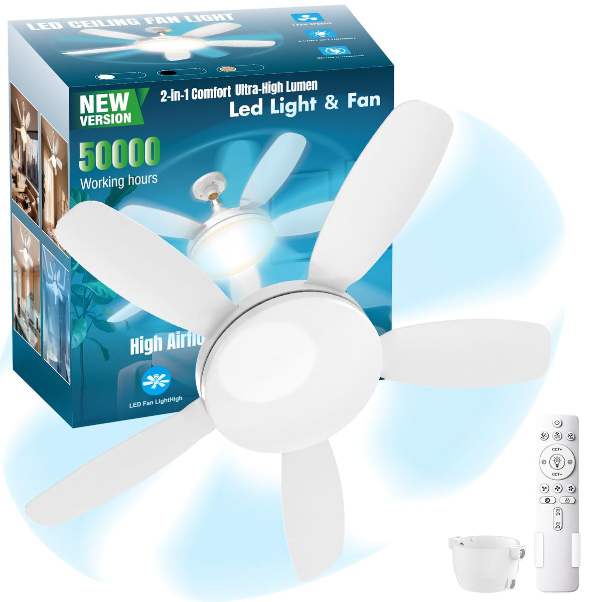 WZZIW 32-inch socket fan light assembly showing combined lighting and airflow.